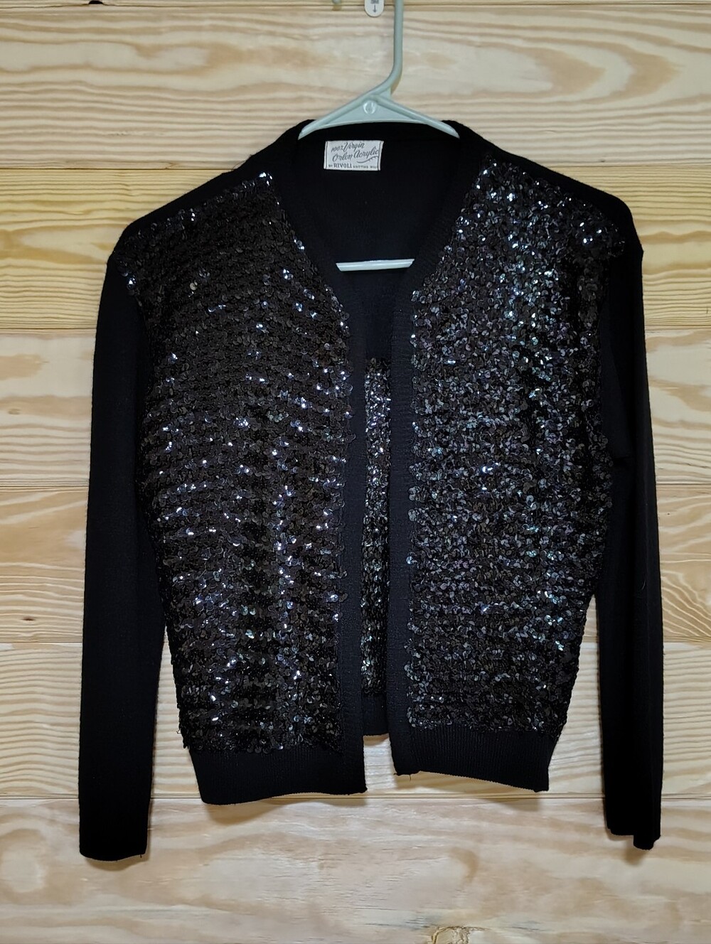 Vintage 60s Rivoli Orlon Acrylic Black Sequin Women's Cardigan & Tank Set Party